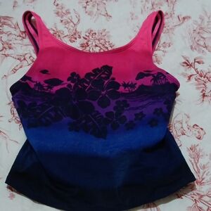 Pink and Purple Fitted Tank Top One Piece Swim